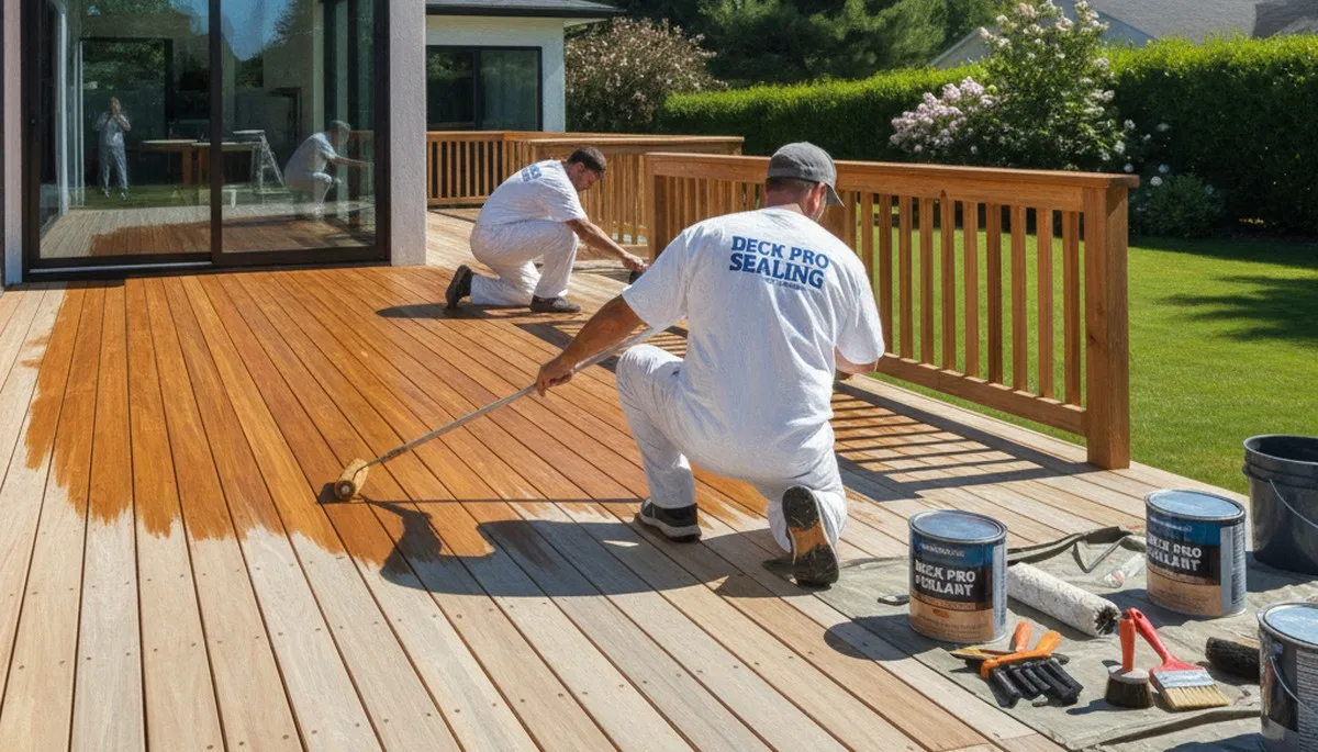 Professional deck sealing in Buffalo, NY protects wood from winter weather and moisture damage